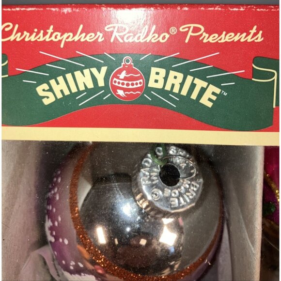 Shiny Brite 9 Christmas Ornaments Stenciled Flocked Christopher W/original paper - Picture 3 of 7